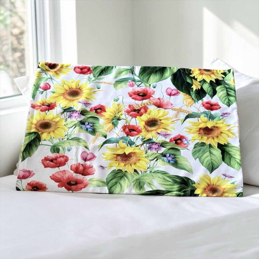 Silk Feel Bright Vibrant Multicolor Pillowcase 30" x 20" Sunflowers